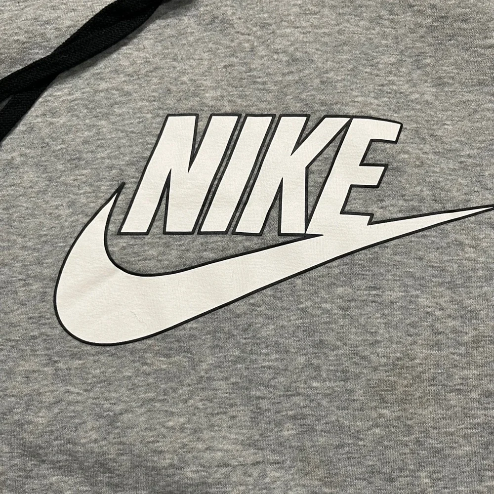 Nike Mens Hoodie Heather Grey White Swoosh Logo Pullover Sweatshirt Large